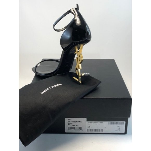 SAINT LAURENT Black and Gold Patent Leather Opyum Sandals Eu:41 - Picture 9 of 9